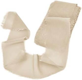 Mixsuperstore Champagne Chiffon Ribbon Handmade Sample Swatch 2-1/2"x 15Yd Fringe Ribbon for DIY Crafts, Wedding Party Decorations