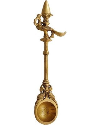 Purpledip Brass Udharini Spoon Parrot Hawan Aarti: Vintage Collectible for Home Temple Decoration (10218)
