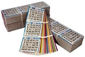 United Novelty 3 on 5 up Bingo Color Collated Paper Game Cards- 100 Books- 500 Sheets- Rotation: Blue, Orange, Green, Yellow,