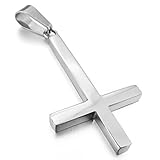 Men's Stainless Steel Pendant Necklace Silver Down Inverted Cross Vintage -with 23 inch Chain