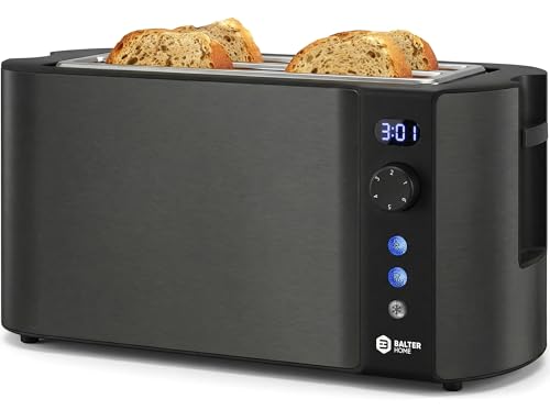Balter Toaster 4 Scheiben, Langschlitz, Edelstahl, Brötchenaufsatz, LCD Display mit Restzeitanzeige, Auftaufunktion, Brotzentrierung, Krümelschublade,