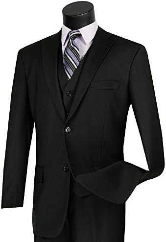 VINCI Men's Premium Solid Classic Fit 3-Piece Suit w/Matching Vest & Flat Front Pants New
