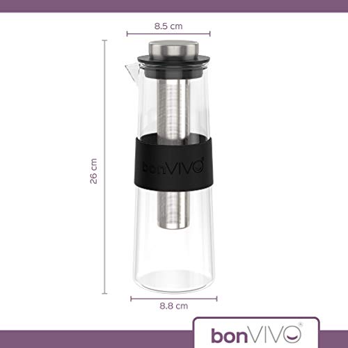 bonVIVO Cafetera para Café Frio - Jarra Fría Portátil para Cold Brew  Coffee, Té, Agua y Infusiones de Vidrio con Filtro… - La Cafetera
