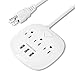 Power Strip 3 Outlets and 3 USB Ports with Switch Control, Desktop Charging Station with 5 ft Extension Cord, Compact for Nightstand, Office and Travel - White