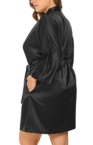 IN'VOLAND Women's Plus Size Pure Colour Short Satin Bridesmaid Wedding Kimono Robes with Oblique V-Neck 1X-5X