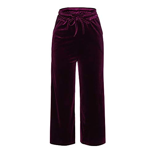 Sunmoot Wide Leg Pant for Women Plus Size Causal Loose Gold Velvet Drawstring Trousers