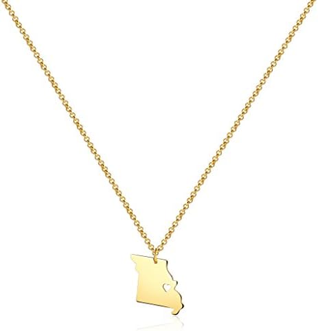 Fasjosma Small Missouri State Map Necklace - Personalized Charm Length 16 Inches