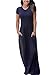 Women's Short Sleeve Round Neck Maxi Casual Pocket Dress Large Navy Blue