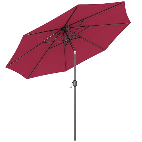 Sombrilla de Jardín Ø300x250 cm con Manivela Parasol Exterior con Mecanismo de Inclinación y Poste Desmontable de Metal para Terraza Piscina Patio Vino Tinto