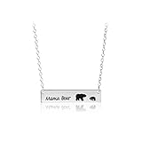 GUAngqi Cute Family Love Mama and Baby Bear Necklace Bar Necklace Mother's Day Gift Sweet Gift for Mom,Silver two bears,As description