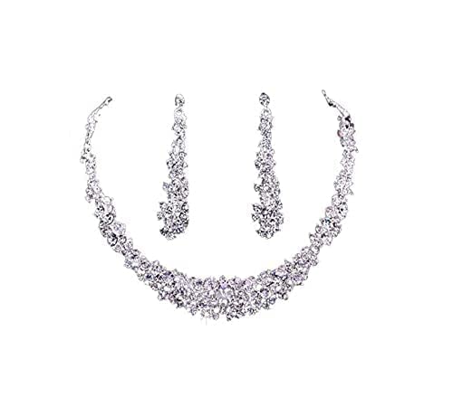 LotCow Charm Luxurious Rhinestone Necklace Earrings Set Water Drop Pendant Necklace Crystal Bridal Jewelry for Wedding Birthday Party Jewelry Gifts
