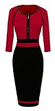 Homeyee Women's Vintage Colorblock Career Bodycon Dress B235 (M, Red)