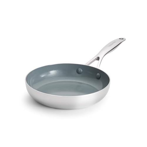 GreenPan Valencia Pro Stainless Steel 8” Frying Pan Skillet, Induction Suitable Mirrored Tri-Ply, Ceramic Nonstick PFAS-Free PFOA-Free, Multi Clad Cookware, Dishwasher Oven & Broiler Safe