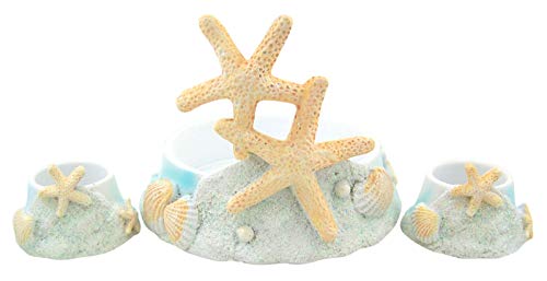 Fashioncraft, Beach Wedding Decoration, Ceremony Unity Candle Holder, Starfish Seashell Nautical Theme, Polyresin, Sand White and Sea Blue