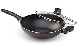 T-Fal Wok Pan, Wok with Lid, Nonstick Wok Pan, Thermo-Spot Heat Indicator, 30cm, Black