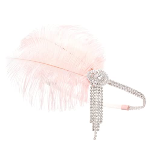 LEEMASING Women Lady Retro Feather Flapper Party Headband Accessory Fascinator For Wedding Tea Party (Pink), One Size — image 1