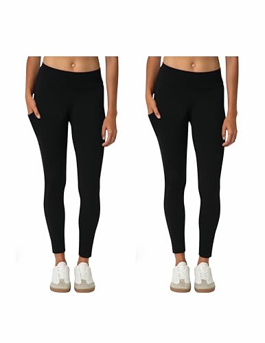 No Nonsense Cotton Leggings for Women with Side Pockets, Workout Stretch Pull-O…