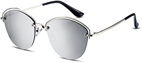 Semi Rimless Polarized Sunglasses Women Copper Frame Oval Shape Mirrored Lens (Grey, 55)