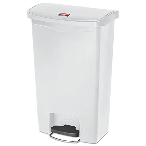 Rubbermaid Commercial Products 1883557 Slim Jim Step On Kunststoff-Tretabfalleimer mit Pedal an der Breitseite, 50 L, Weiß