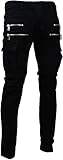 Angel Cola Men's Biker Slim Distressed Washed Cotton Cargo Jeans Black 30