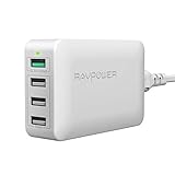 USB Fast Charger RAVPower 40W 4-Port QC 3.0 Fast Charger Desktop Charging Station Compatible Galaxy S9 S8 S7 Note 8, Compatible iPhone Xs XS Max XR X 8 7 Plus, iPad, Pixel, LG, Nexus 6, HTC (Black)