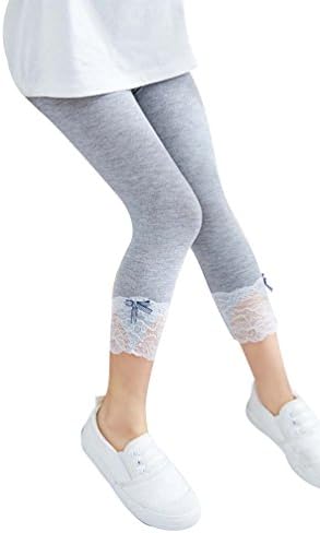 EachWell Kid Girl Lace Capri Leggings Tights Modal Cotton Cropped Pants with Bowknot