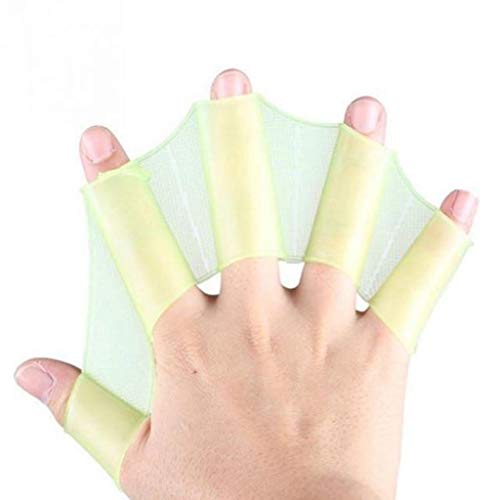 Iusun Hand Swimming Fins Palm Finger Training Aqua Fitness Swim Webbed Gloves Aquatic Short Palm Hand Paddle Water Resistance Swimming Equipment (Green, L)