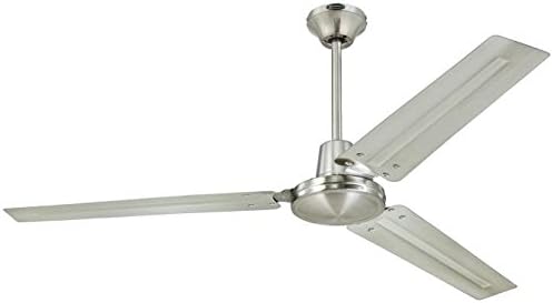 Dysmio Lighting Industrial 56-Inch Three-Blade Indoor Ceiling Fan, Brushed Nickel with Brushed Nickel Steel Blades