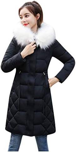 Moonuy Women Winter Warm Hooded Jacket Long Overcoat Women's Outdoor Jacket Thick Outerwear Hooded Coat Slim Cotton-Padded Jacket Down Coat with Fur Hood Thicker Winter Long Parka Jacket