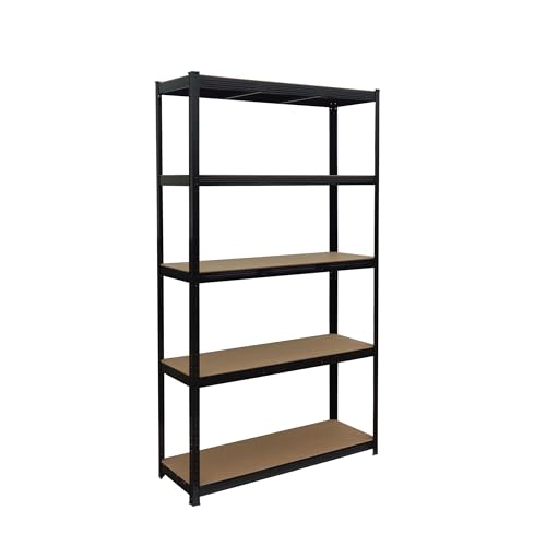 Relaxdays Heavy-Duty Shelving Unit, 875 kg, 5 Shelves, Cellar/Garage Storage, Tool-Free, Black/Brown, 60 x 120 x 200 cm
