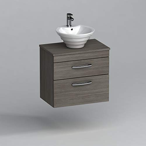 500mm Bathroom vanity Unit 2 Drawer Wall Hung Furniture Storage SInk Basin Grey Elm