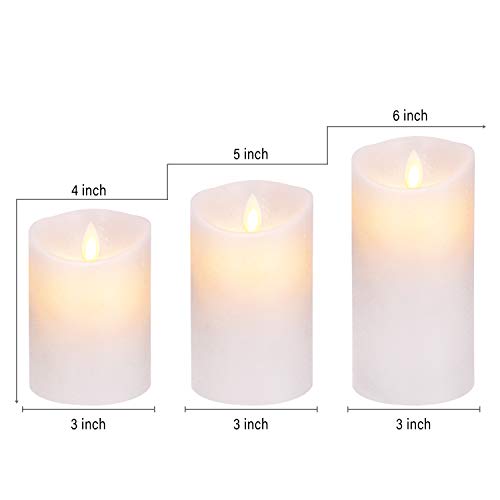 Evenice Flameless Candles Battery Operated Candles Flickering Light Pillar Real Smooth Wax with Timer and 10-Key Remote for Wedding Set of 3 (3 Pack Ivoy White, Wave Top)