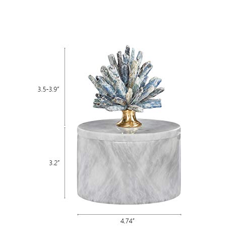 MOTINI Marble Organizer with Blue Kyanite Lid, Jewelry Box Vanity Desk Organizer Bathroom Storage Containers Table Decor, 4.7\