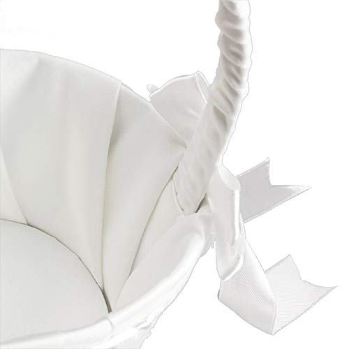 White Ivory Bow Wedding Blower Basket Ceremony Festive Party Love Case Satin Flower Girl Basket - Thumbnail 5