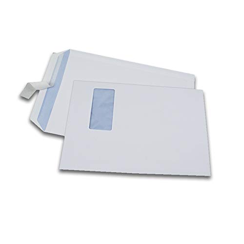 Box of 250 White Envelopes C4 229 x 324 90 g/m² Window 110 x 50 with Protective Strip