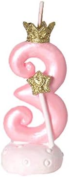 DZH Enjoy Birthday Numbers Candles Pink Number 3 Candle with Gold Crown for Kids Adult Princess Birthday Party Numeral Cake Topper Candle for Wedding Anniversary Decorations