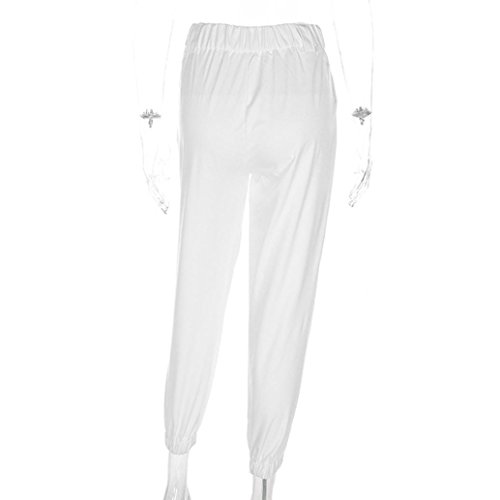 Minisoya Women Cargo Pants Slacks Casual Harem Baggy Hip Hop Dance Outdoor Jogging Sweatpants Trousers with Chain (White, L)