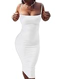GOBLES Women's Sexy Spaghetti Strap Sleeveless Bodycon Midi Club Dress (M, White)
