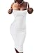 GOBLES Women's Sexy Spaghetti Strap Sleeveless Bodycon Midi Club Dress (M, White)