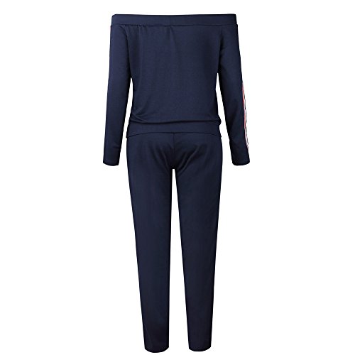 Sinfu Women Casual Pullover Off Shoulder Sweatpants Two Piece Sport Tracksuit Outfits Set (M, Navy)
