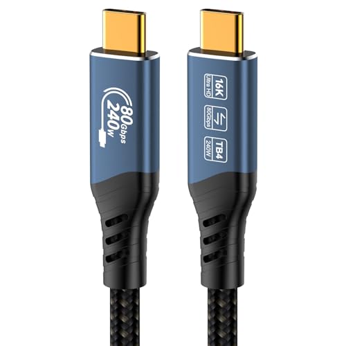 PremiumCord USB 4 Connection Cable Version 2, Thunderbolt 4, 16K at 60Hz, Ultraspeed Data Cable Up to 80Gbps, E-Marker, USB Type-C, Fast Charge Up to 240W, Blue, Length 1.2m