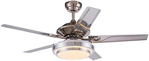 Luxurefan Modern Metal Ceiling Fan Light Simple Decoration for Home Restaurant 5 Iron Blade and Frosted lampshade Remote Control Turn Light Chandeliers Silver of 48 Inch