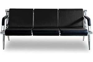 wonline 3-Seat Office Reception Chair PU Leather Waiting Room Bench Visitor Guest Sofa Airport Clinic Black