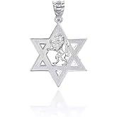 Claddagh Gold Solid .925 Sterling Silver Israel Lion of Judah Magen David Star Hebrew Pendant Necklace - Choice of Pendant Only or Chain Length