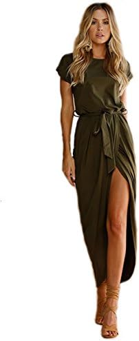 Maxi Dresses For Women, Fall Fancy A Line Short Sleeve Round Neck Pleated Slit Green Plus Size Cotton Wedding Cocktail Formal Work Bridesmaid Evening Prom Party Bodycon Grils Long Pencil Dress XL