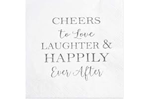 Crisky 50 Count Bridal Shower Napkins Disposable Cocktail Napkins 3-Ply Silver Foil Text Beverage Desert Cake Napkins for Engagement Party Decorations & Wedding Shower, Rehearsal Dinners Napkins
