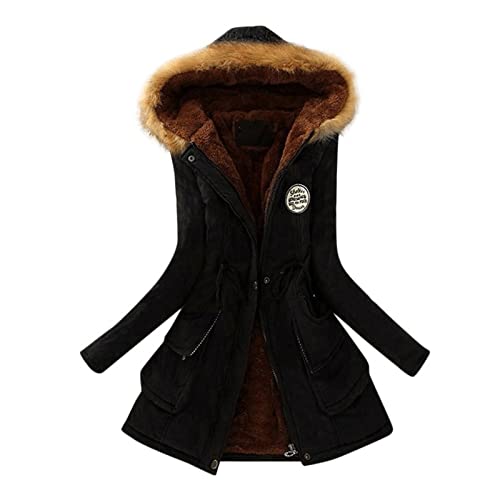 SDFRK Manteau Femme, Veste Femme Mi-Longue En Laine D\'Agneau et Coton à Manches Longues, Zippé Manteau épaissir Veste Parka Fourrure Outercoat Blousons en Coton à Capuche avec Fermeture à Glissière