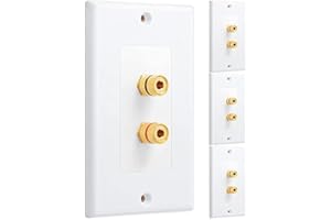 TKOWTB 4 Pack Single Gang 1.0 Speaker Wire Wall Plate (Banana Plug Wall Plate) for 1 Speaker, White