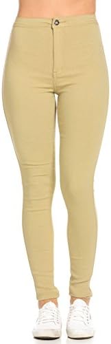 SOHO GLAM Super High Waisted Stretchy Skinny Jeans in Khaki