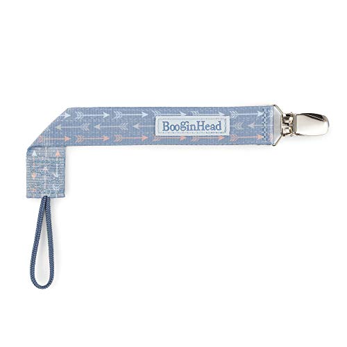 BooginHead Baby Newborn PaciGrip Pacifier Clip, Holder, Toy, Teether, Soothie, Universal Loop Layette Boy, Blue Arrows, Blue Feathers, 2 Pack